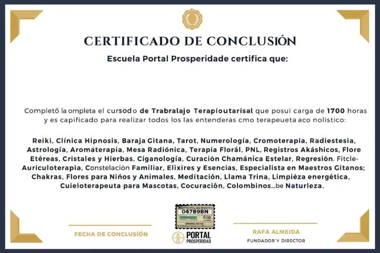 Certificado de 1700 Horas